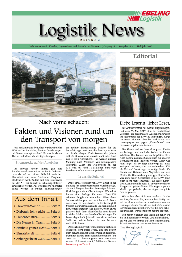 Magazin für Kunden, Interessierte und Freunde von Ebeling Logistik