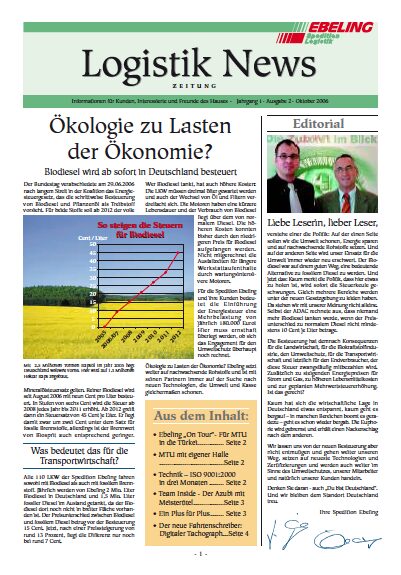 Magazin für Kunden, Interessierte und Freunde von Ebeling Logistik