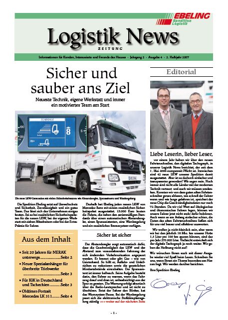 Magazin für Kunden, Interessierte und Freunde von Ebeling Logistik