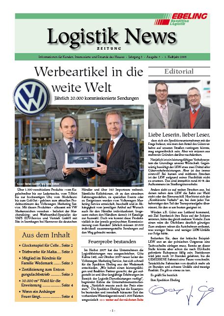 Magazin für Kunden, Interessierte und Freunde von Ebeling Logistik