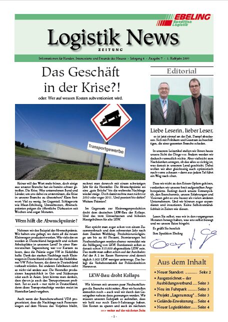 Magazin für Kunden, Interessierte und Freunde von Ebeling Logistik