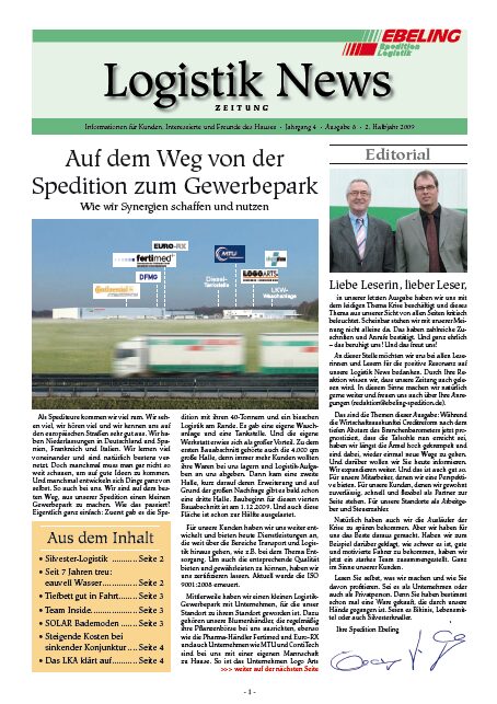 Magazin für Kunden, Interessierte und Freunde von Ebeling Logistik