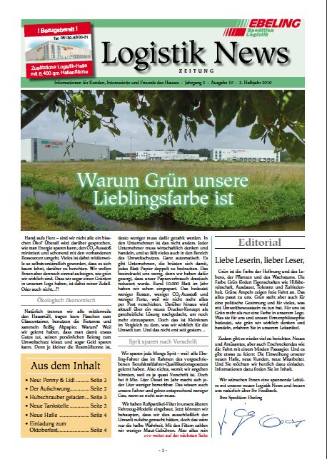 Magazin für Kunden, Interessierte und Freunde von Ebeling Logistik