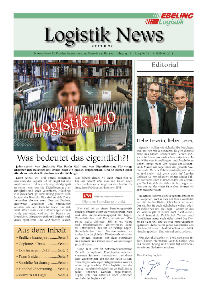 Magazin für Kunden, Interessierte und Freunde von Ebeling Logistik