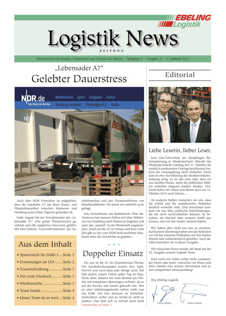 Magazin für Kunden, Interessierte und Freunde von Ebeling Logistik