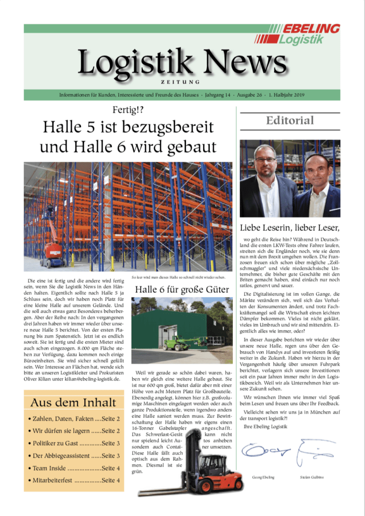 Magazin für Kunden, Interessierte und Freunde von Ebeling Logistik
