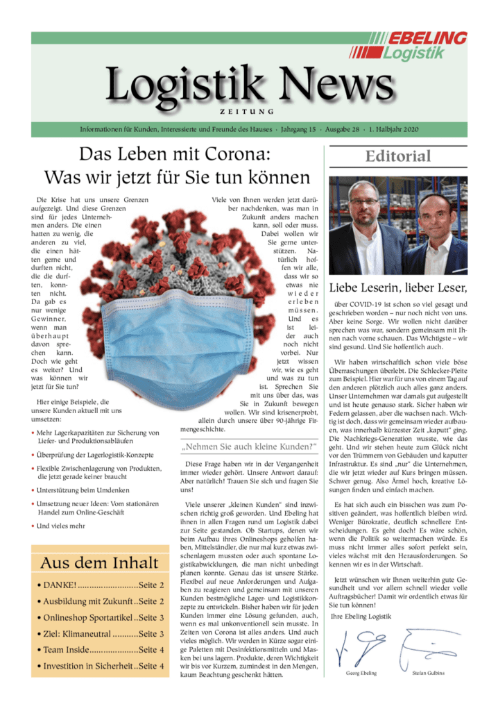 Magazin für Kunden, Interessierte und Freunde von Ebeling Logistik